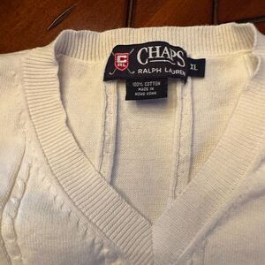 Chaps White V-Neck Sweater Knitted